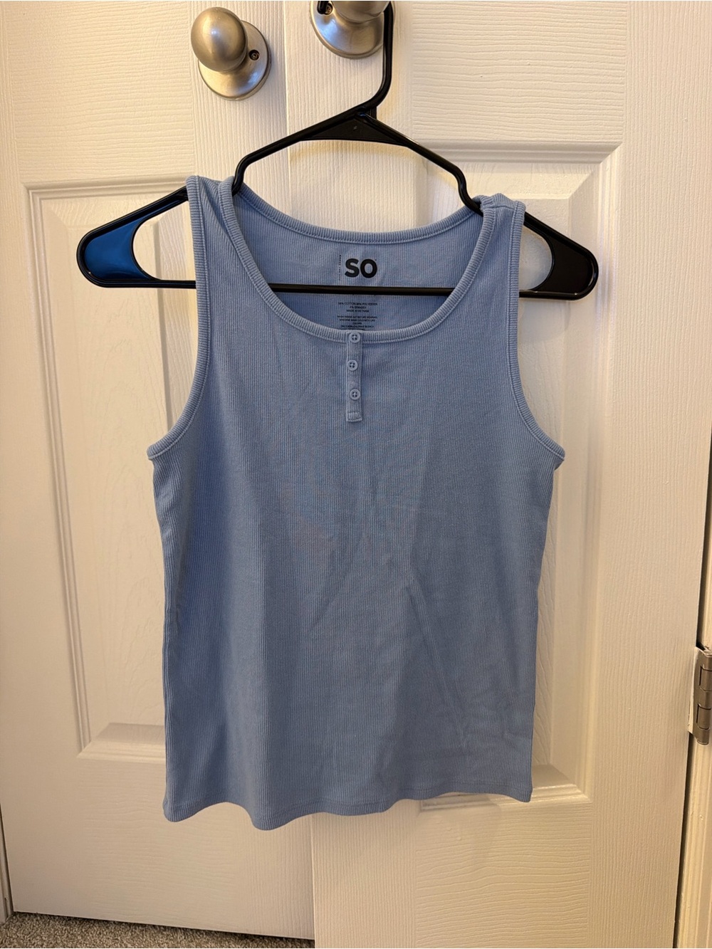 SO Women's Light Blue Ribbed Tank with Front Button Placket
